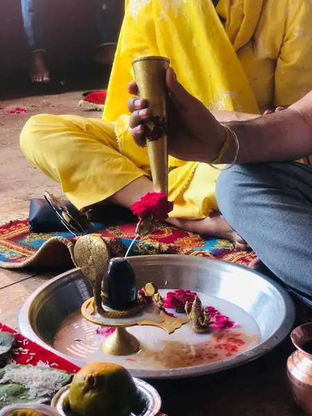 Puja in progress at Mangalnath Mandir, Ujjain