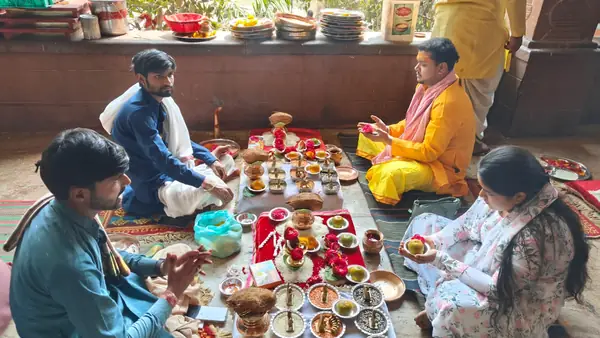 Puja in progress at Mangalnath Mandir, Ujjain